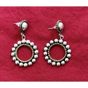 Vintage 925 Sterling Silver And Brass Drop Earrings